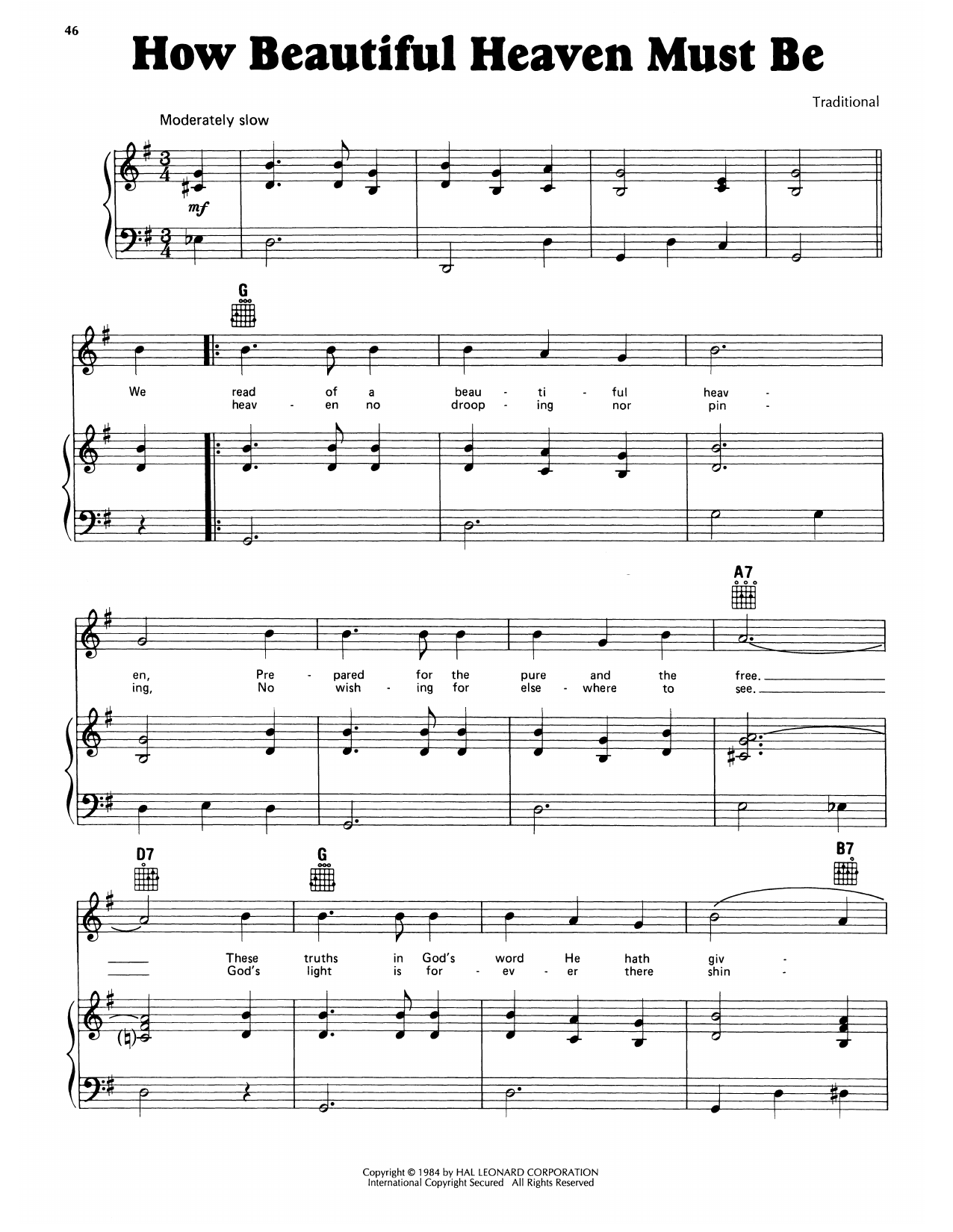 Mrs. A.S. Bridgewater How Beautiful Heaven Must Be Sheet Music Notes & Chords for Piano, Vocal & Guitar Chords (Right-Hand Melody) - Download or Print PDF