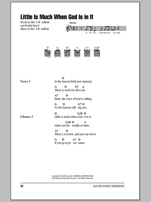 Mrs. F.W. Suffield Little Is Much When God Is In It Sheet Music Notes & Chords for Lyrics & Chords - Download or Print PDF