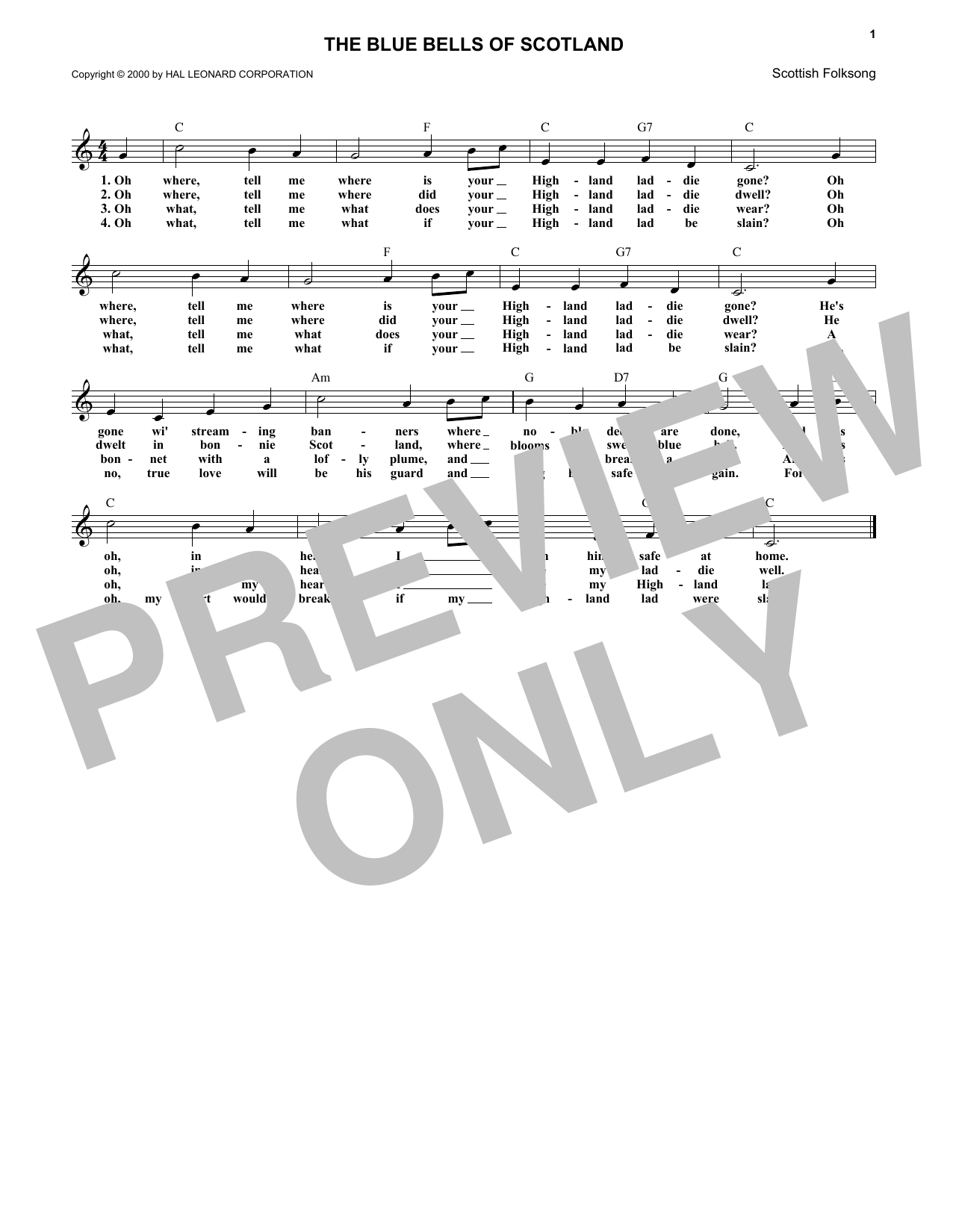 Mrs. Jordon, c. 1800 The Blue Bells Of Scotland Sheet Music Notes & Chords for Ocarina - Download or Print PDF