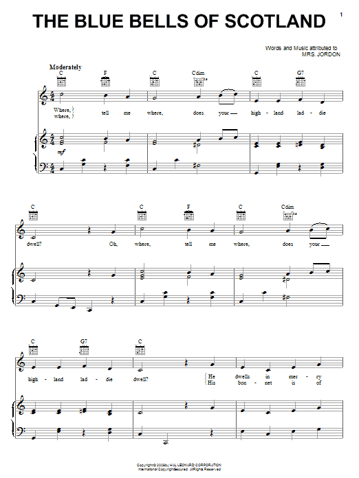 Traditional The Bluebells Of Scotland Sheet Music Notes & Chords for Lyrics & Chords - Download or Print PDF