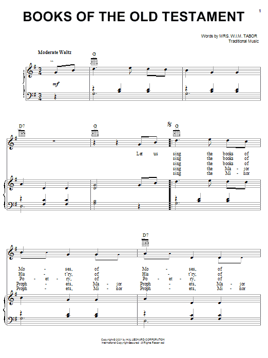 Mrs. W.I.M. Tabor Books Of The Old Testament Sheet Music Notes & Chords for Piano, Vocal & Guitar (Right-Hand Melody) - Download or Print PDF