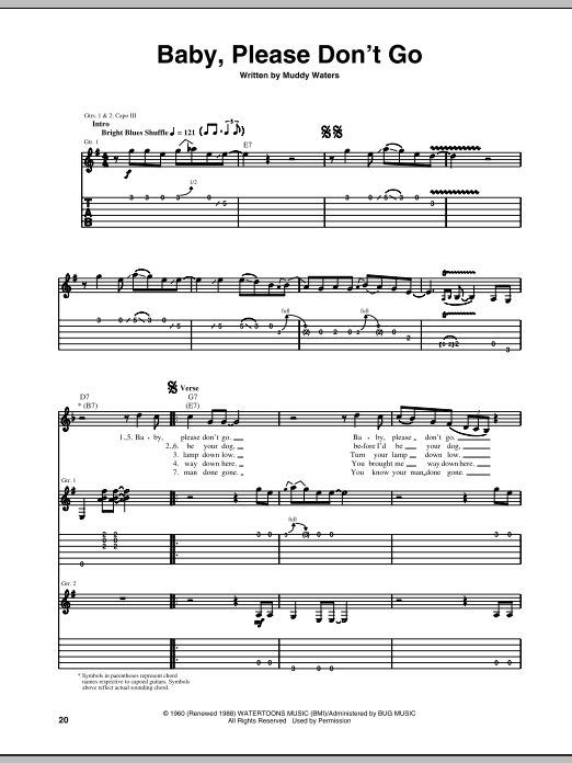 Muddy Waters Baby Please Don't Go Sheet Music Notes & Chords for Guitar Tab - Download or Print PDF