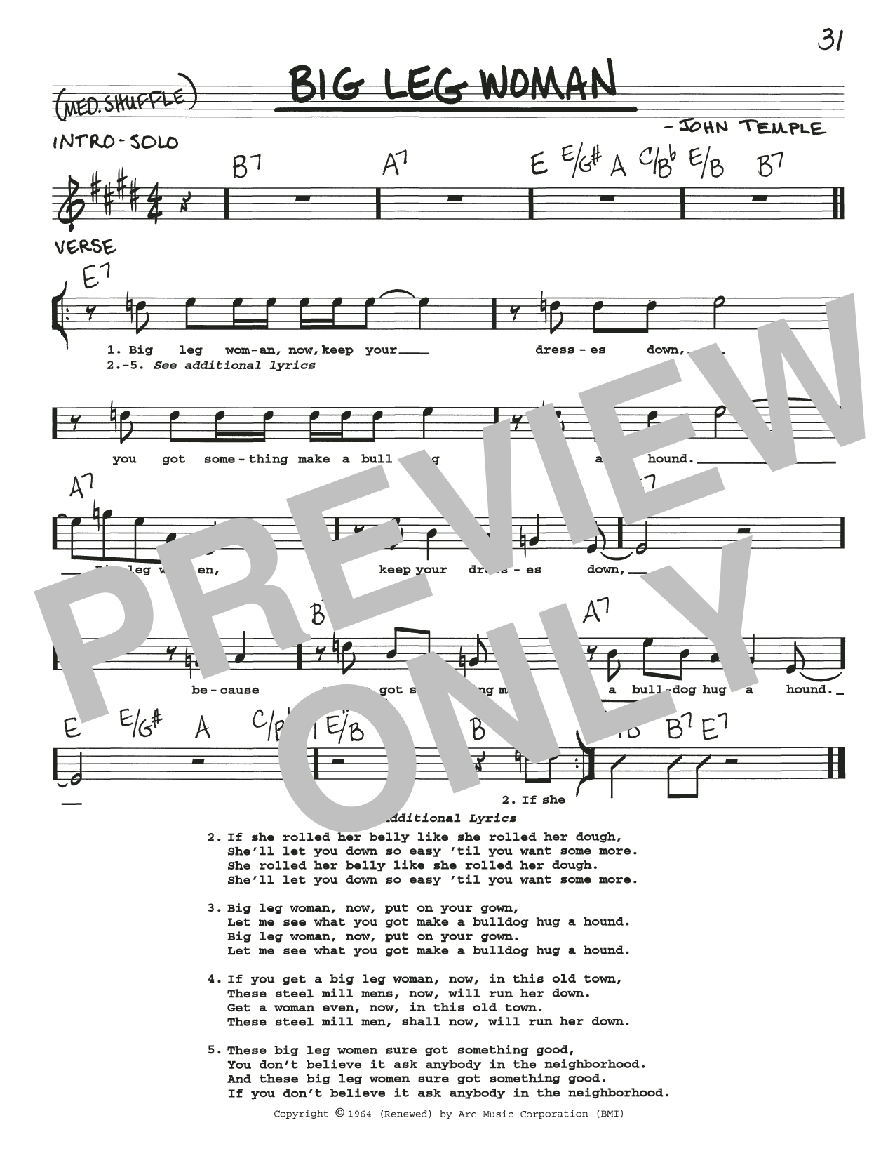 Muddy Waters Big Leg Woman Sheet Music Notes & Chords for Real Book – Melody, Lyrics & Chords - Download or Print PDF