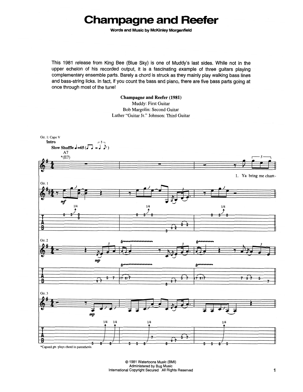 Muddy Waters Champagne And Reefer Sheet Music Notes & Chords for Guitar Tab - Download or Print PDF