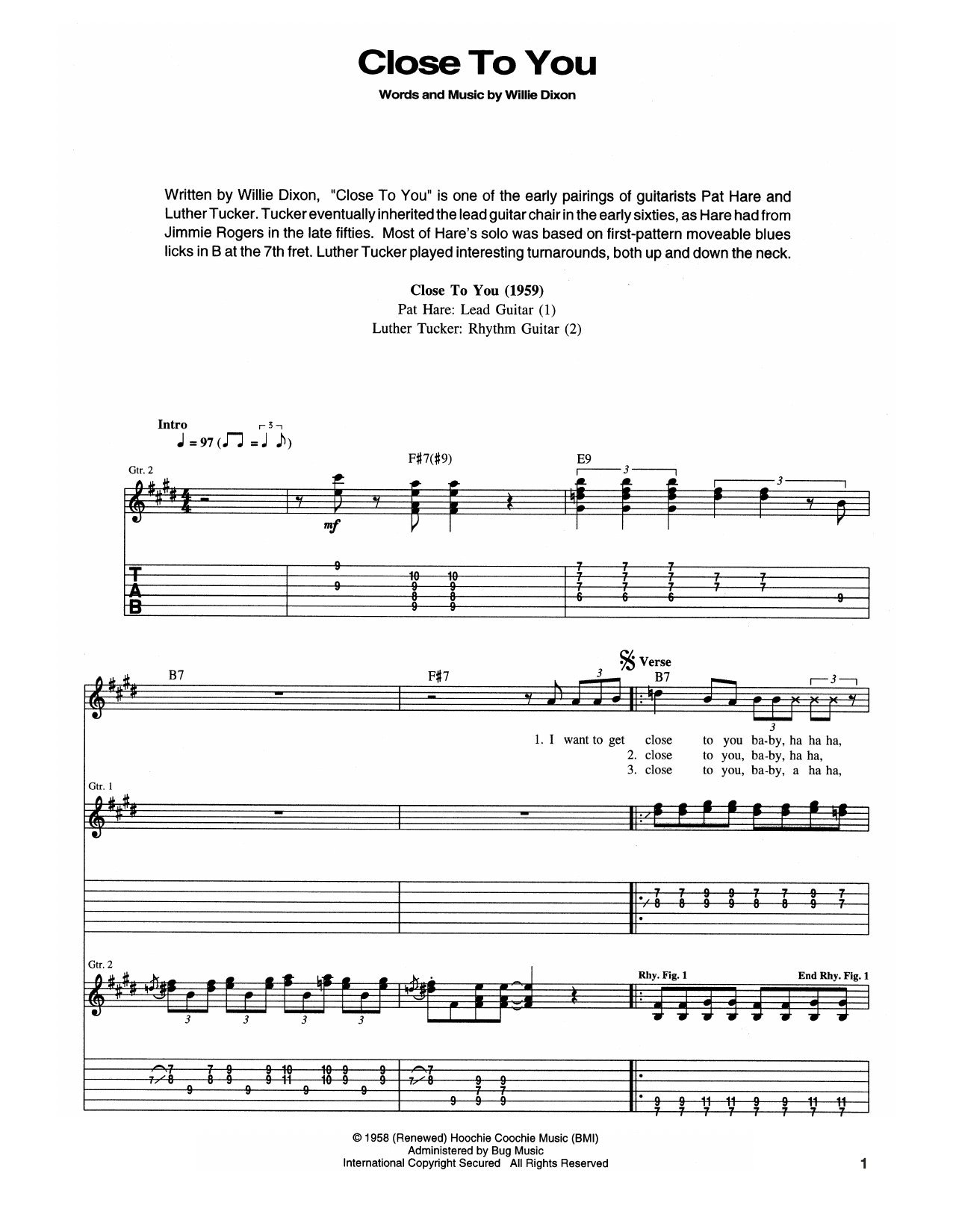 Muddy Waters Close To You (I Wanna Get) Sheet Music Notes & Chords for Real Book – Melody, Lyrics & Chords - Download or Print PDF