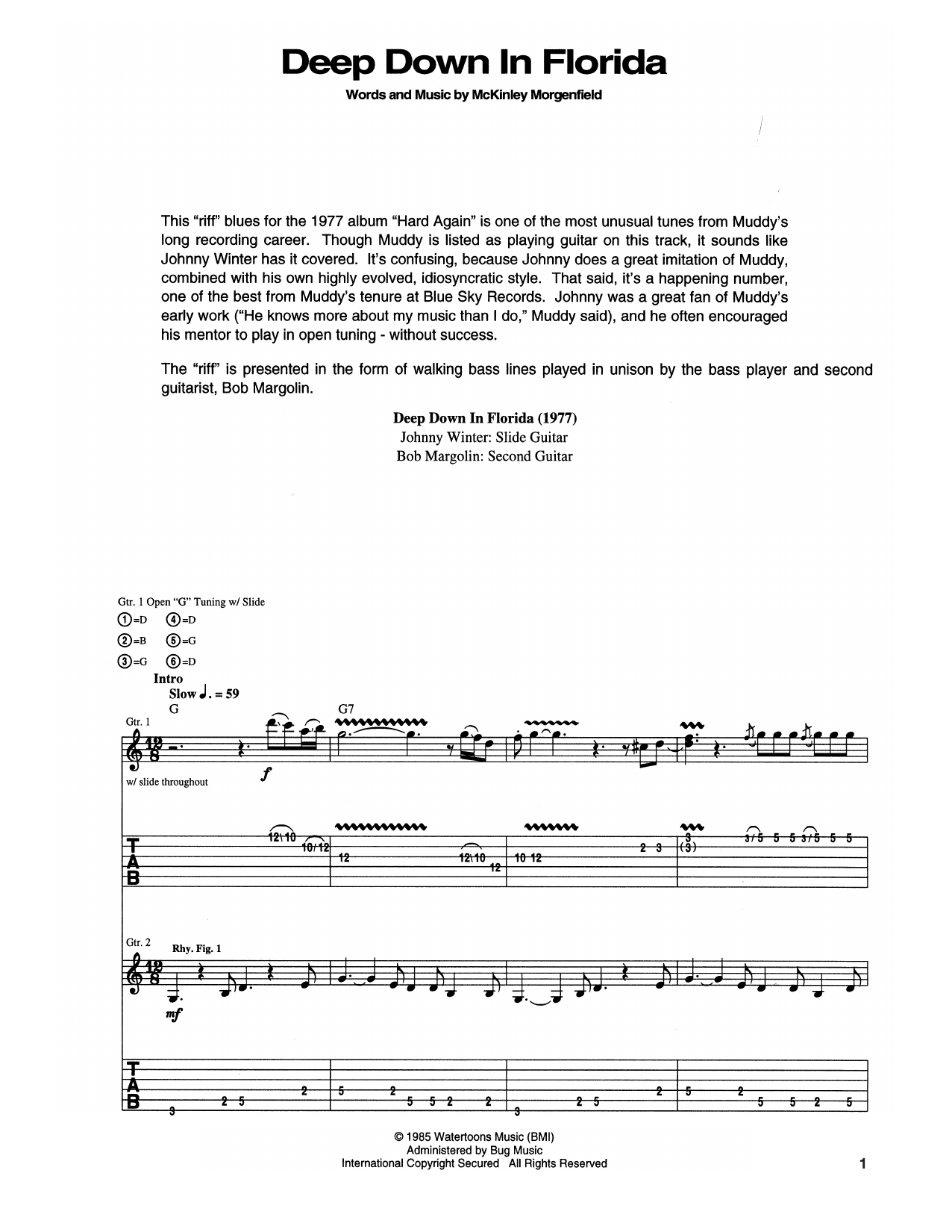 Muddy Waters Deep Down In Florida Sheet Music Notes & Chords for Guitar Tab - Download or Print PDF