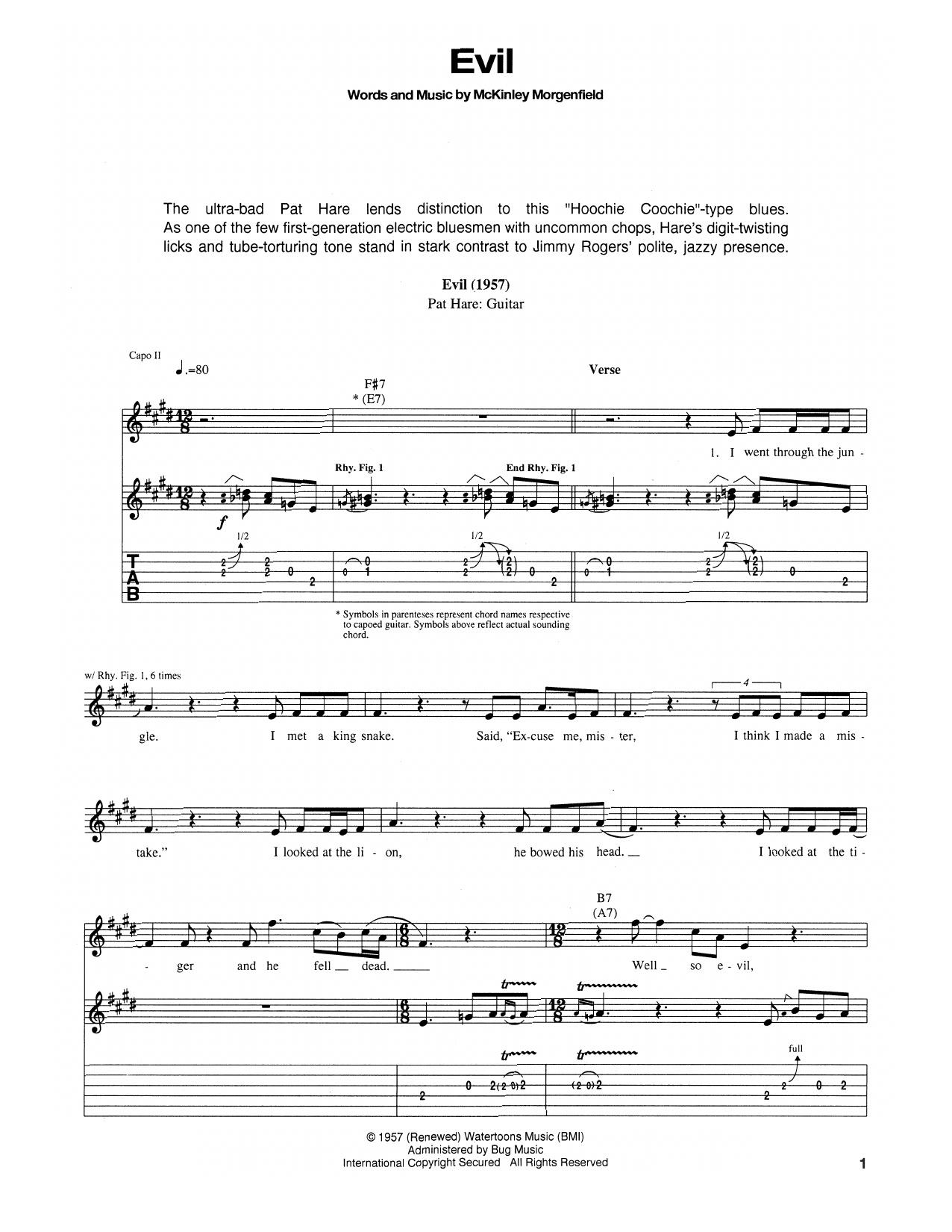 Muddy Waters Evil Sheet Music Notes & Chords for Real Book – Melody, Lyrics & Chords - Download or Print PDF