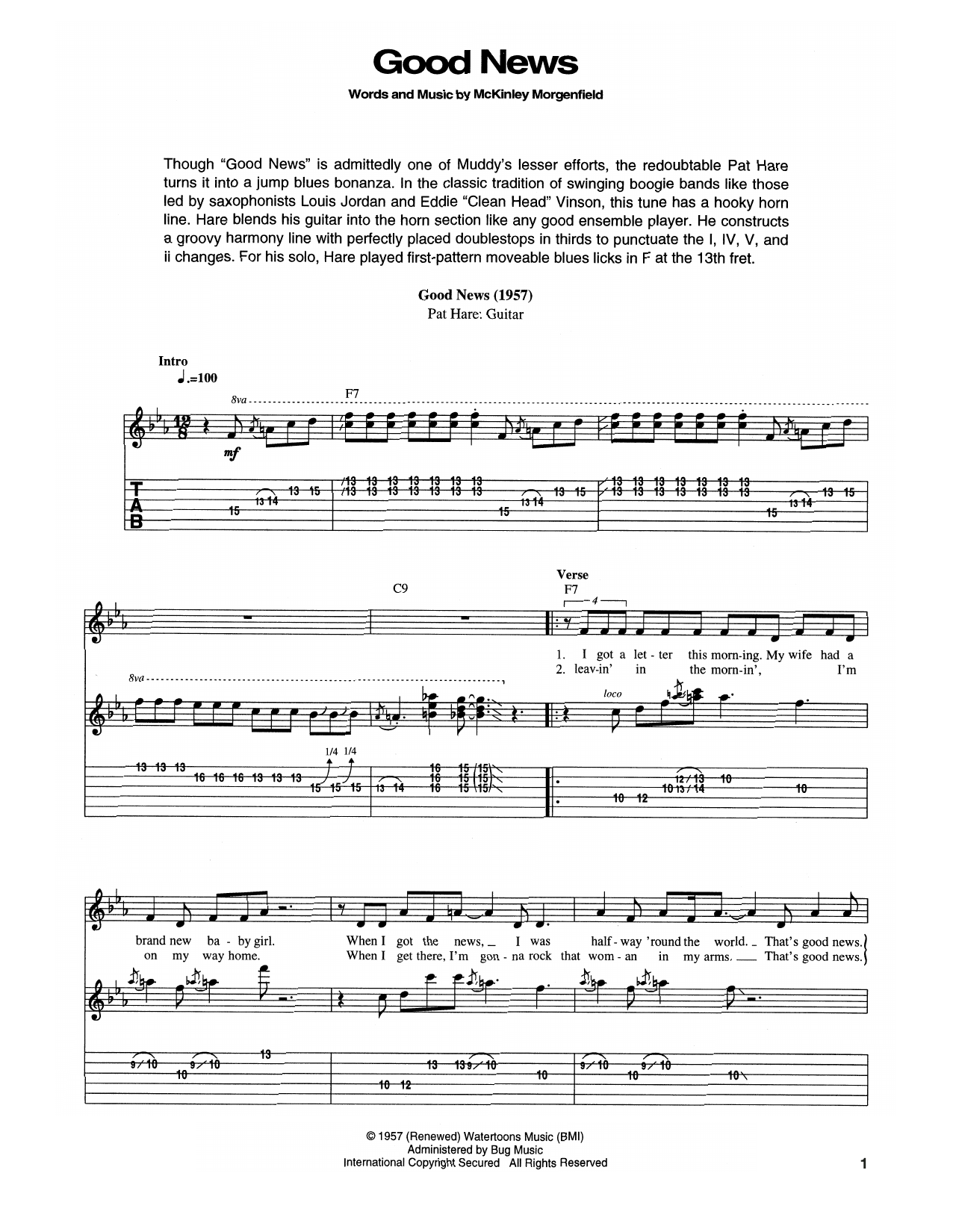 Muddy Waters Good News Sheet Music Notes & Chords for Guitar Tab - Download or Print PDF