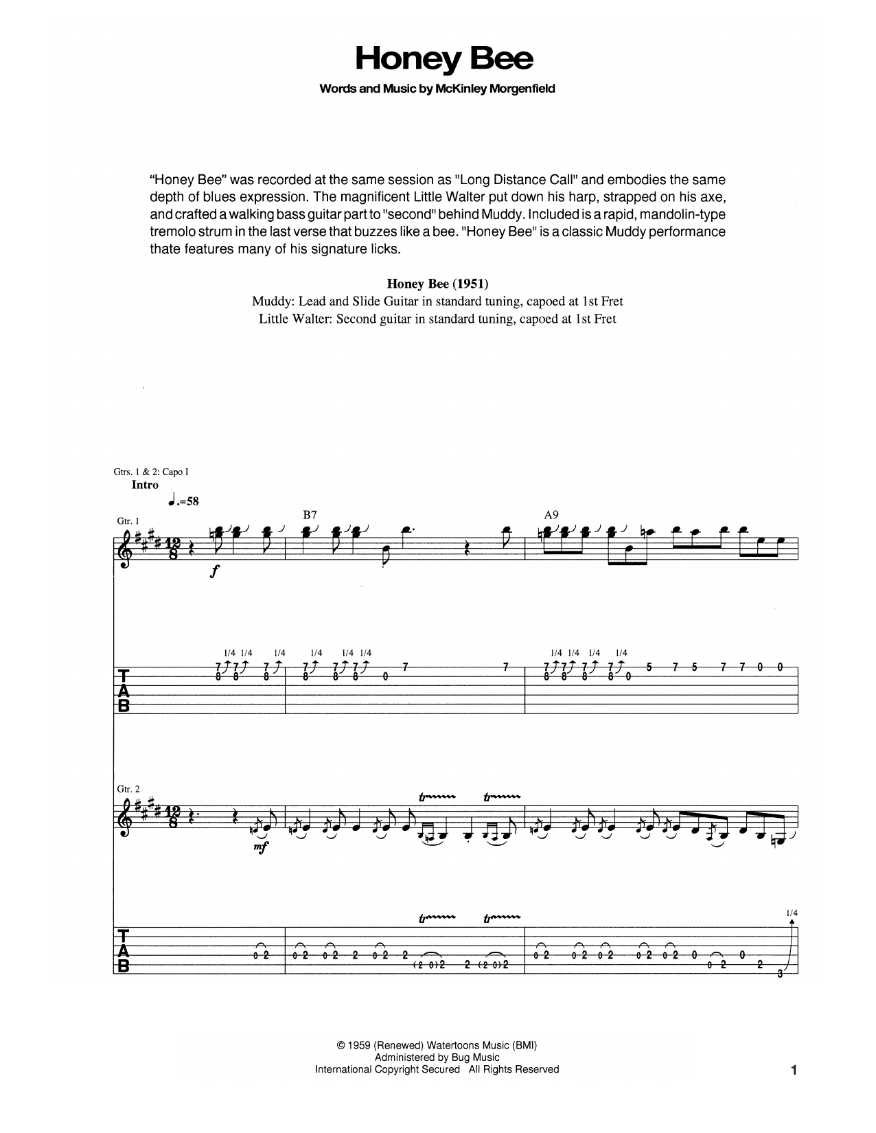 Muddy Waters Honey Bee Sheet Music Notes & Chords for Guitar Tab - Download or Print PDF