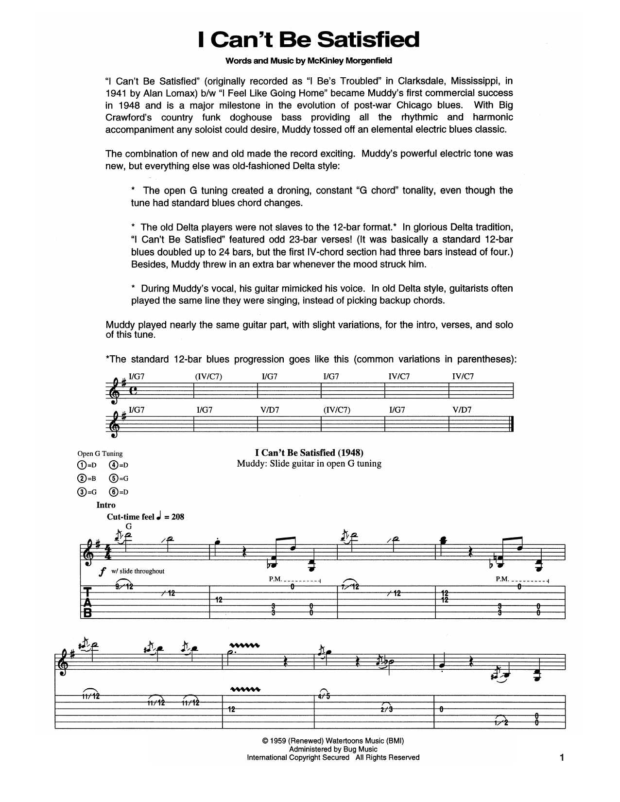 Muddy Waters I Can't Be Satisfied Sheet Music Notes & Chords for Guitar Tab - Download or Print PDF
