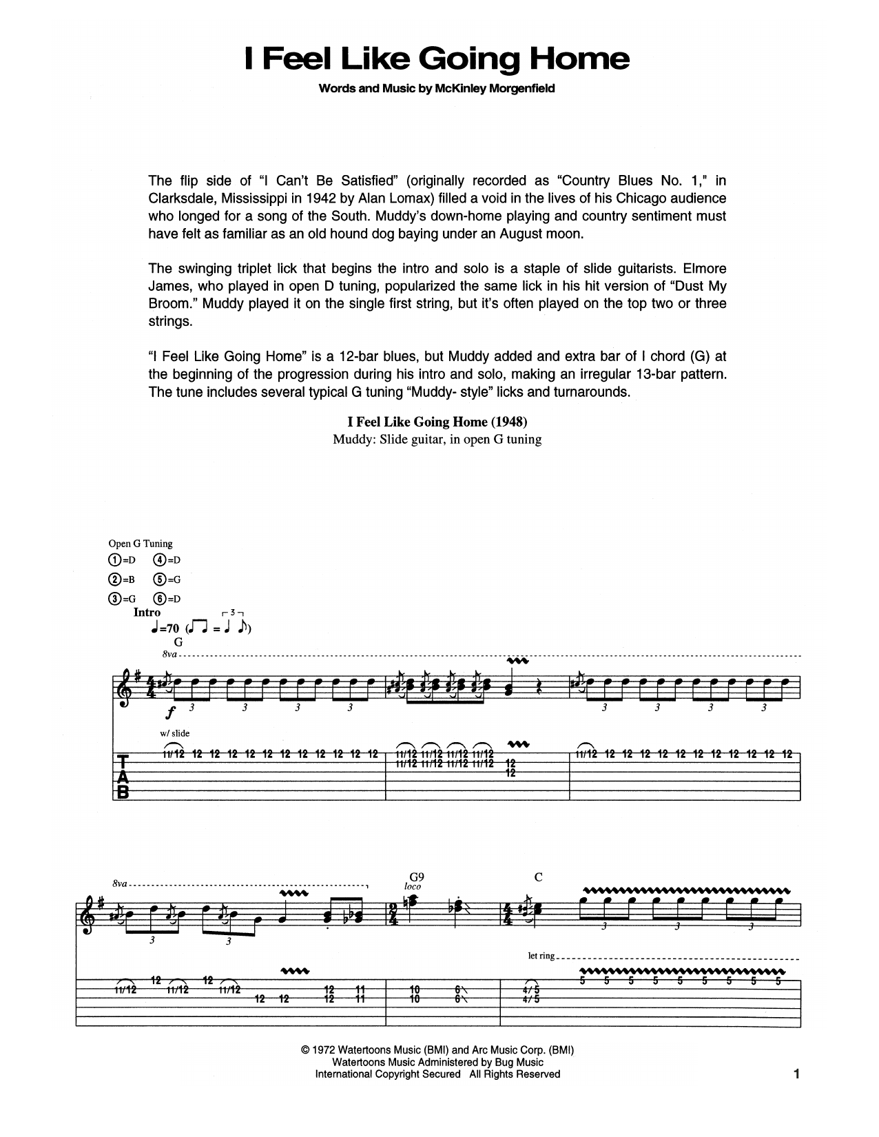 Muddy Waters I Feel Like Going Home Sheet Music Notes & Chords for Guitar Tab - Download or Print PDF