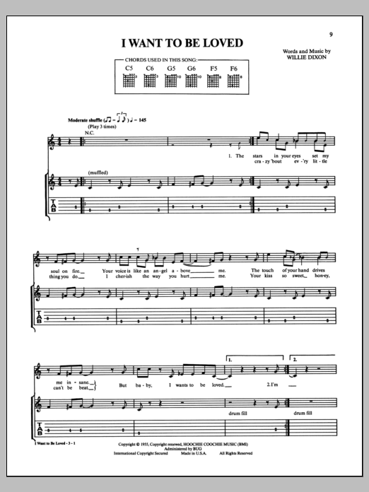 Muddy Waters I Want To Be Loved Sheet Music Notes & Chords for Guitar Tab - Download or Print PDF