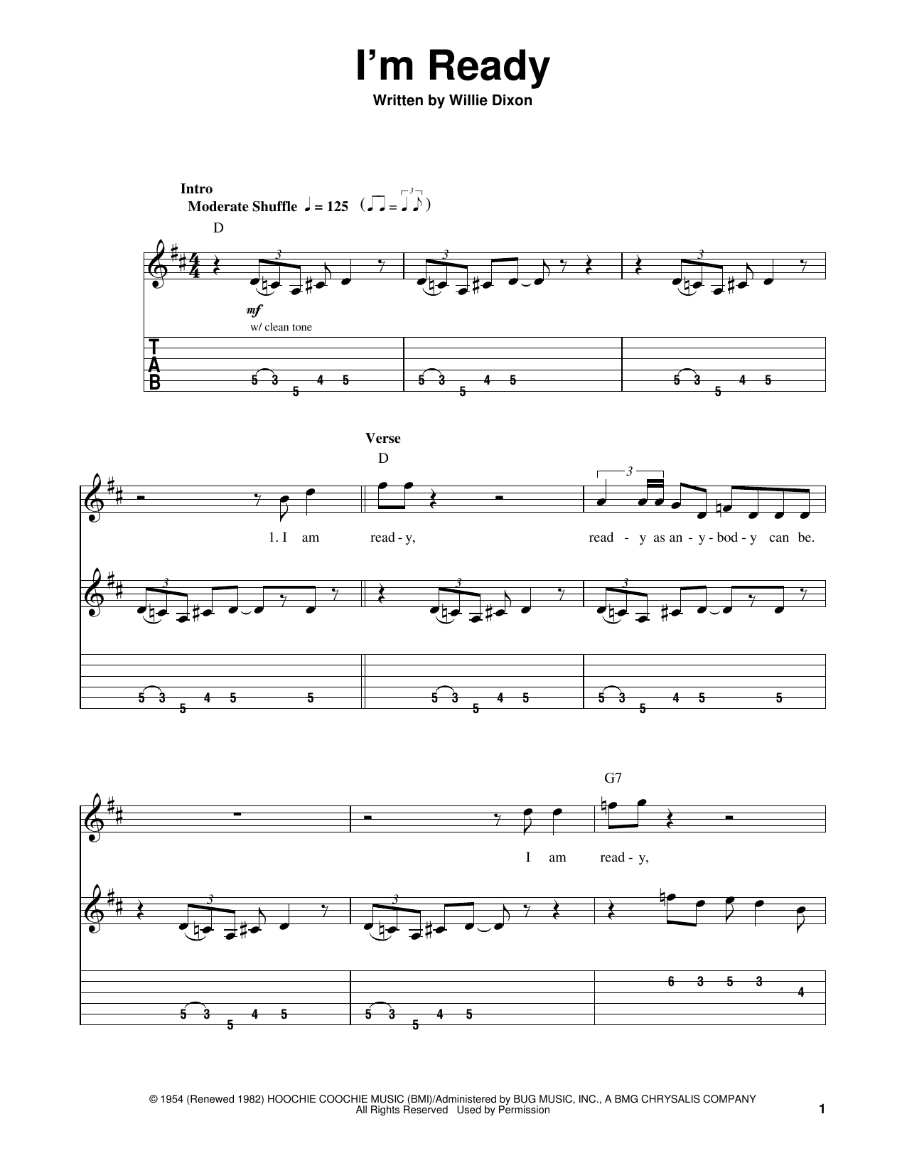 Muddy Waters I'm Ready Sheet Music Notes & Chords for Guitar Tab - Download or Print PDF