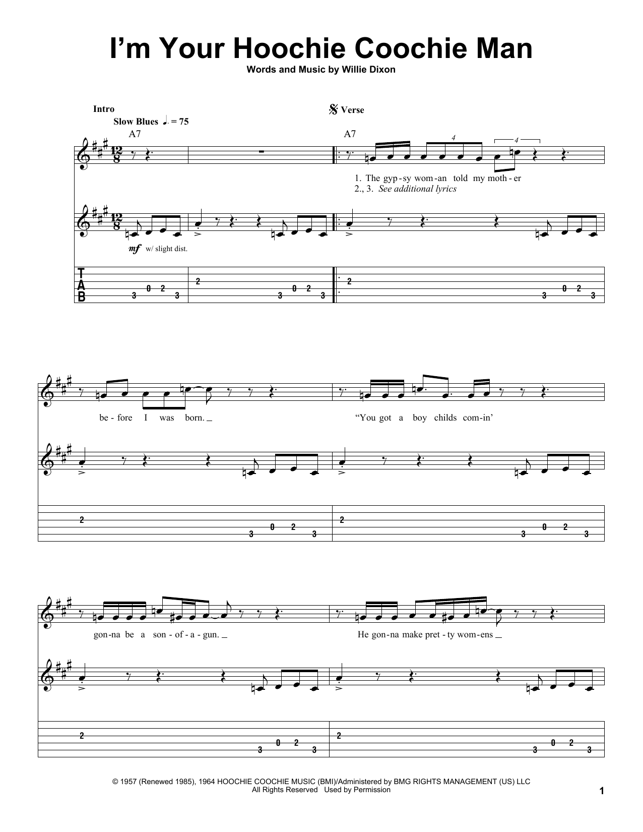 Muddy Waters I'm Your Hoochie Coochie Man Sheet Music Notes & Chords for Guitar Tab - Download or Print PDF