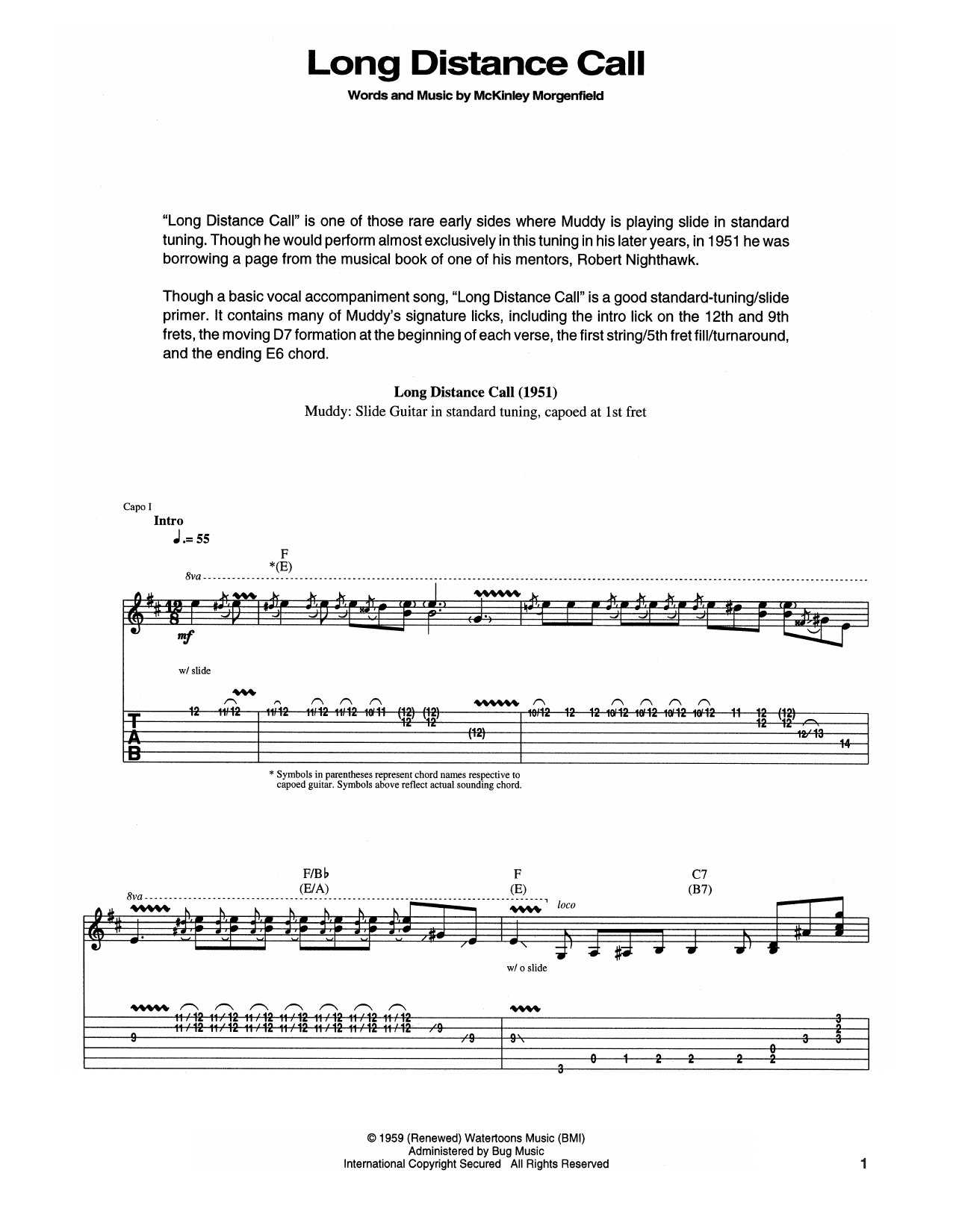 Muddy Waters Long Distance Call Sheet Music Notes & Chords for Guitar Tab - Download or Print PDF
