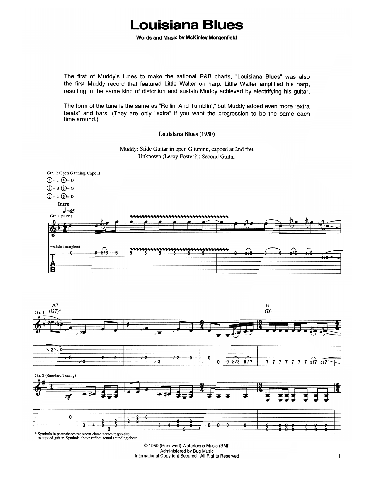 Muddy Waters Louisiana Blues Sheet Music Notes & Chords for Guitar Tab - Download or Print PDF