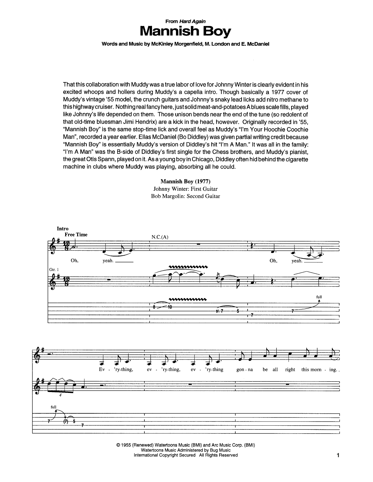 Muddy Waters Mannish Boy Sheet Music Notes & Chords for Lyrics & Chords - Download or Print PDF