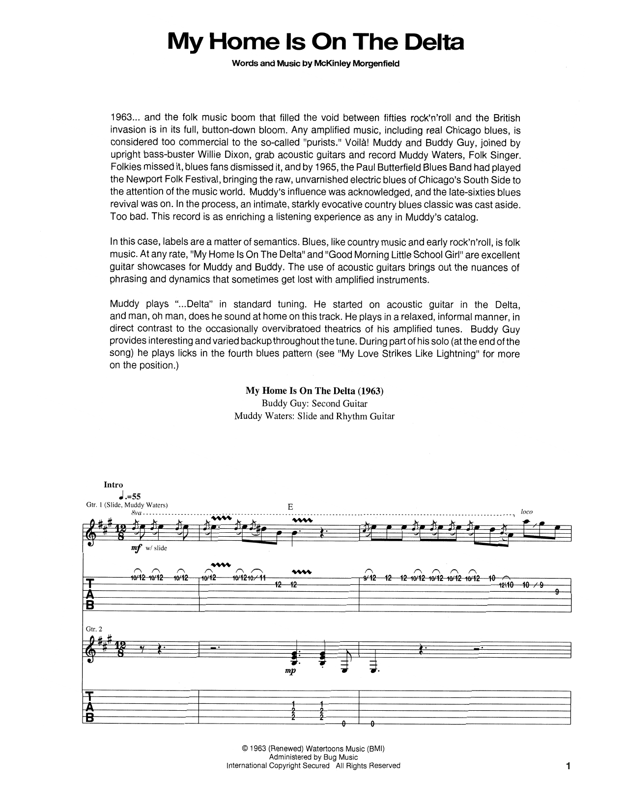 Muddy Waters My Home Is On The Delta Sheet Music Notes & Chords for Guitar Tab - Download or Print PDF