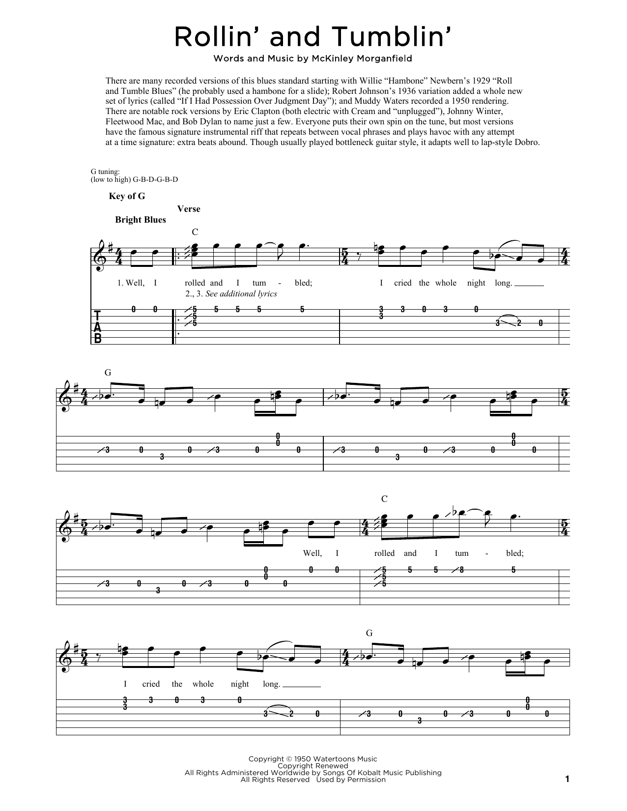 Muddy Waters Rollin' And Tumblin' (arr. Fred Sokolow) Sheet Music Notes & Chords for Dobro - Download or Print PDF