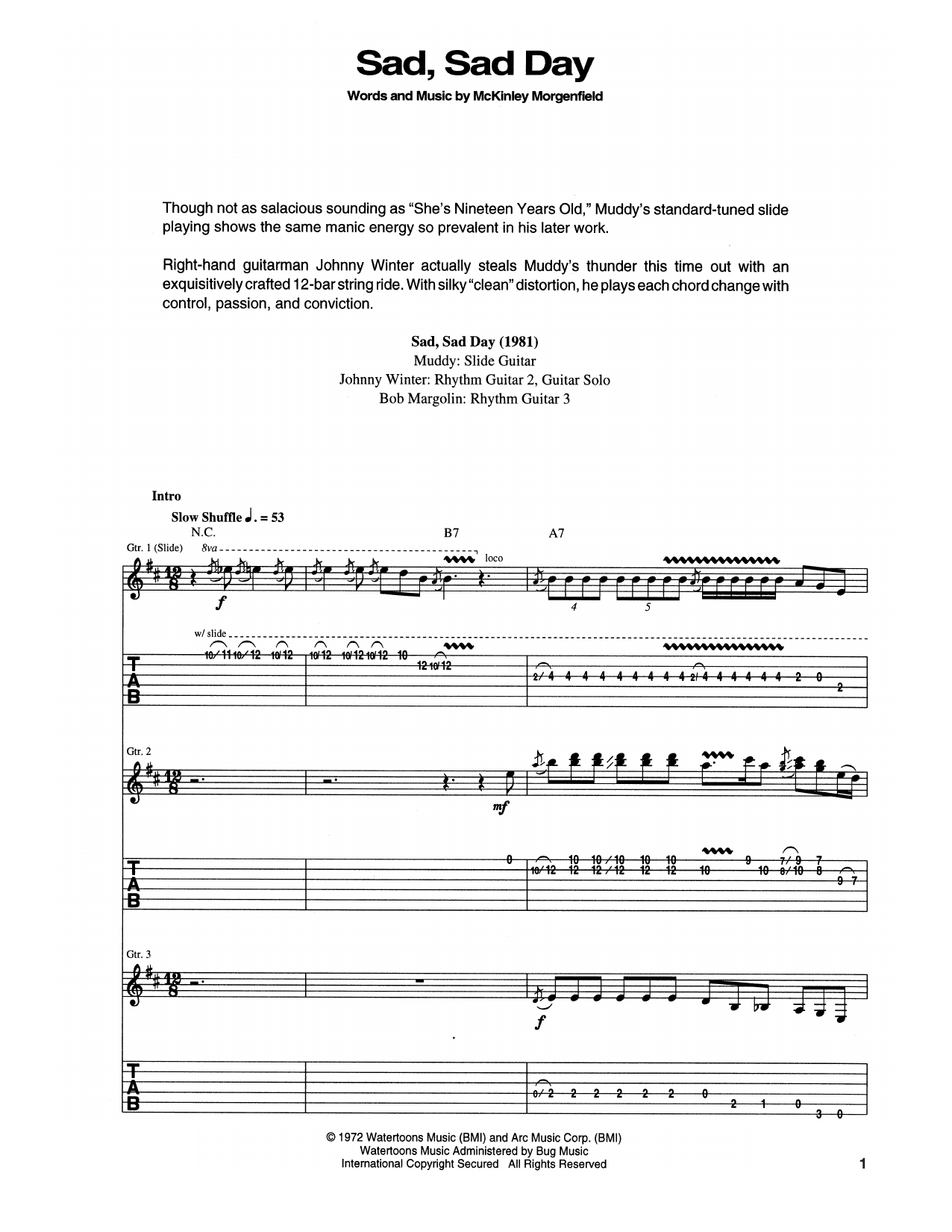 Muddy Waters Sad, Sad Day Sheet Music Notes & Chords for Guitar Tab - Download or Print PDF