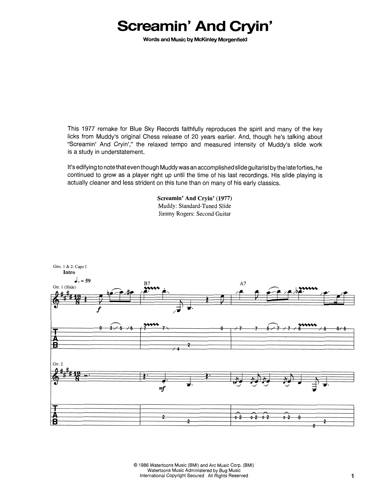 Muddy Waters Screamin' And Cryin' Sheet Music Notes & Chords for Guitar Tab - Download or Print PDF