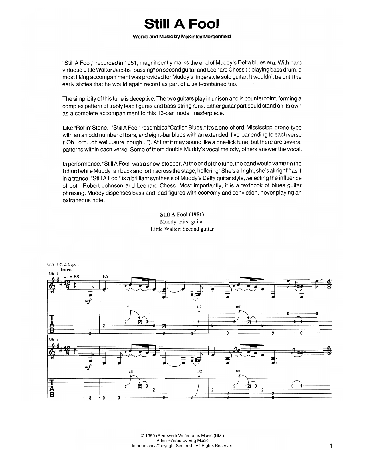 Muddy Waters Still A Fool Sheet Music Notes & Chords for Real Book – Melody, Lyrics & Chords - Download or Print PDF