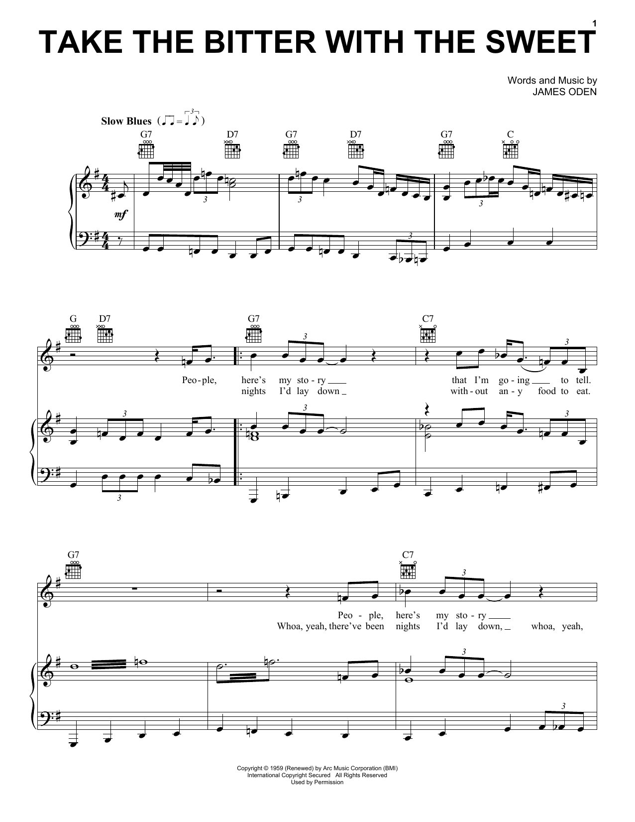 Muddy Waters Take The Bitter With The Sweet Sheet Music Notes & Chords for Piano, Vocal & Guitar (Right-Hand Melody) - Download or Print PDF