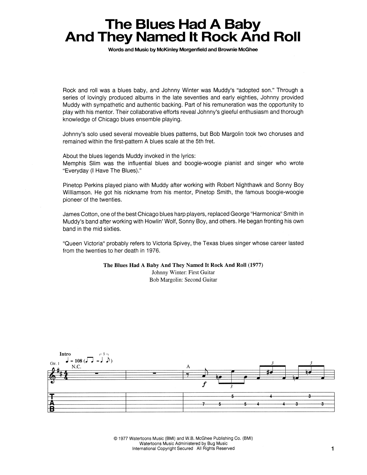 Muddy Waters The Blues Had A Baby And They Named It Rock And Roll Sheet Music Notes & Chords for Real Book – Melody, Lyrics & Chords - Download or Print PDF