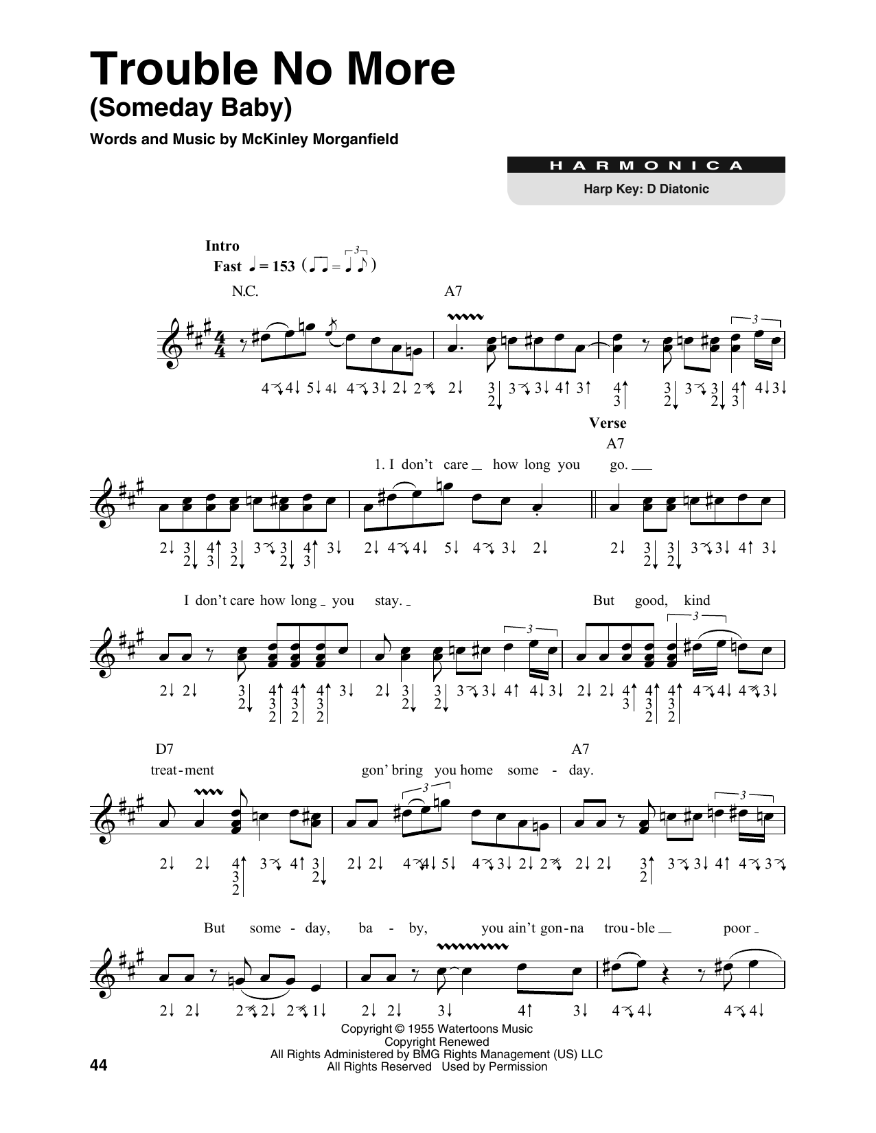 Muddy Waters Trouble No More (Someday Baby) Sheet Music Notes & Chords for Harmonica - Download or Print PDF