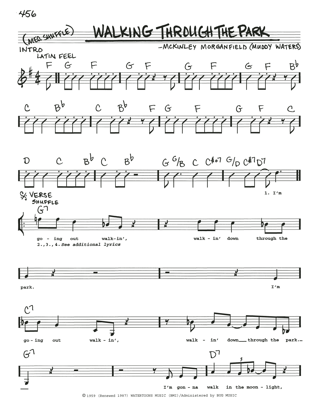 Muddy Waters Walking Through The Park Sheet Music Notes & Chords for Real Book – Melody, Lyrics & Chords - Download or Print PDF