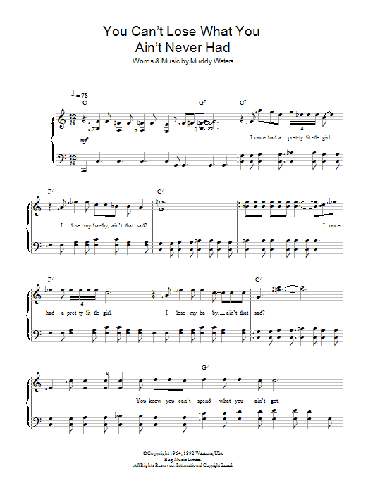 Muddy Waters You Can't Lose What You Ain't Never Had Sheet Music Notes & Chords for Beginner Piano - Download or Print PDF