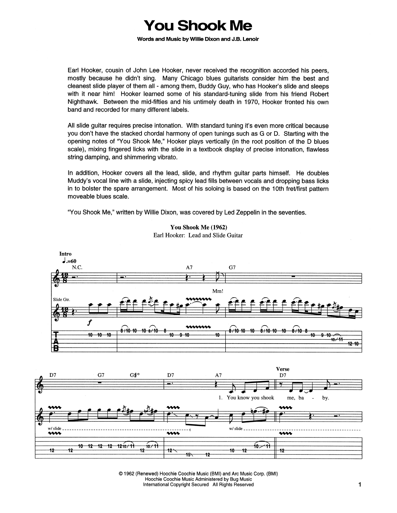 Muddy Waters You Shook Me Sheet Music Notes & Chords for Guitar Tab - Download or Print PDF