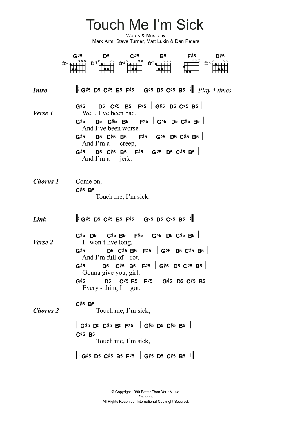 Mudhoney Touch Me I'm Sick Sheet Music Notes & Chords for Lyrics & Chords - Download or Print PDF