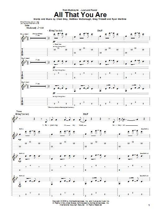 Mudvayne All That You Are Sheet Music Notes & Chords for Guitar Tab - Download or Print PDF
