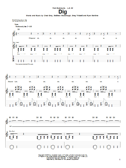 Mudvayne Dig Sheet Music Notes & Chords for Bass Guitar Tab - Download or Print PDF