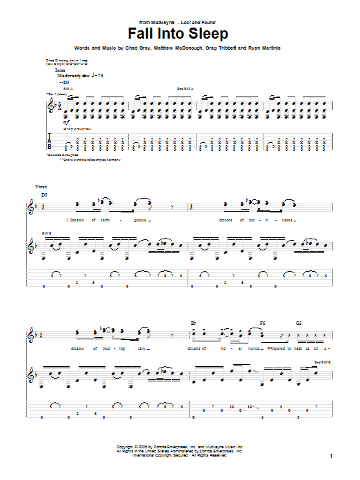 Mudvayne Fall Into Sleep Sheet Music Notes & Chords for Bass Guitar Tab - Download or Print PDF