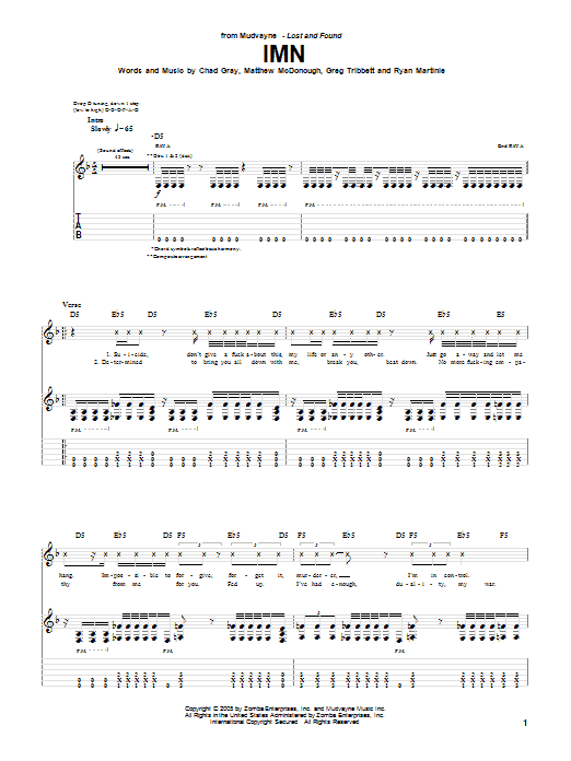 Mudvayne IMN Sheet Music Notes & Chords for Bass Guitar Tab - Download or Print PDF