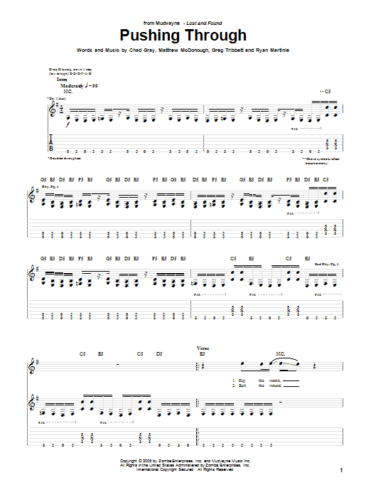 Mudvayne Pushing Through Sheet Music Notes & Chords for Bass Guitar Tab - Download or Print PDF