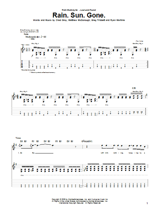 Mudvayne Rain.Sun.Gone Sheet Music Notes & Chords for Bass Guitar Tab - Download or Print PDF