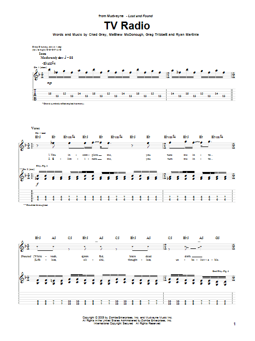Mudvayne TV Radio Sheet Music Notes & Chords for Bass Guitar Tab - Download or Print PDF