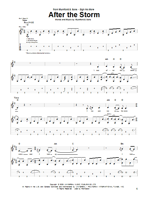 Mumford & Sons After The Storm Sheet Music Notes & Chords for Piano, Vocal & Guitar (Right-Hand Melody) - Download or Print PDF