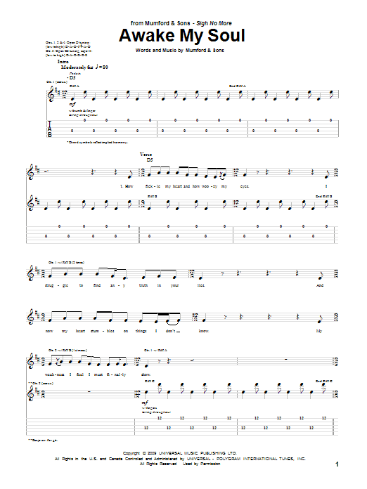 Mumford & Sons Awake My Soul Sheet Music Notes & Chords for Piano, Vocal & Guitar (Right-Hand Melody) - Download or Print PDF