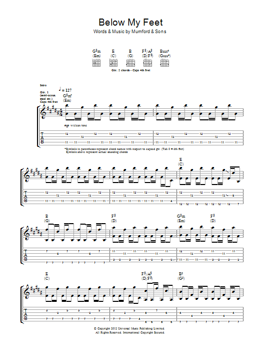 Mumford & Sons Below My Feet Sheet Music Notes & Chords for Guitar Tab - Download or Print PDF