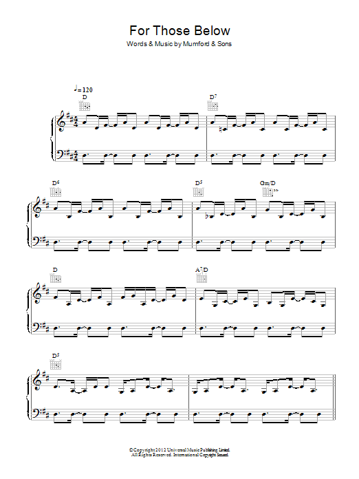 Mumford & Sons For Those Below Sheet Music Notes & Chords for Piano, Vocal & Guitar (Right-Hand Melody) - Download or Print PDF