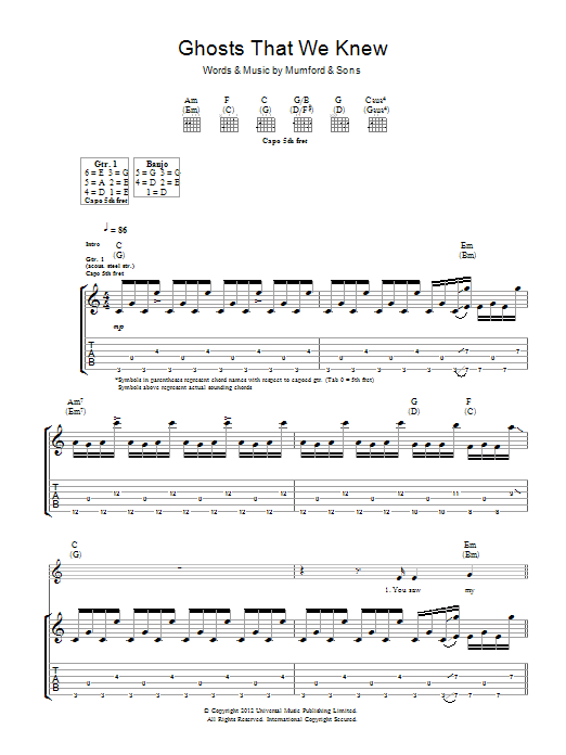 Mumford & Sons Ghosts That We Knew Sheet Music Notes & Chords for Guitar Tab - Download or Print PDF