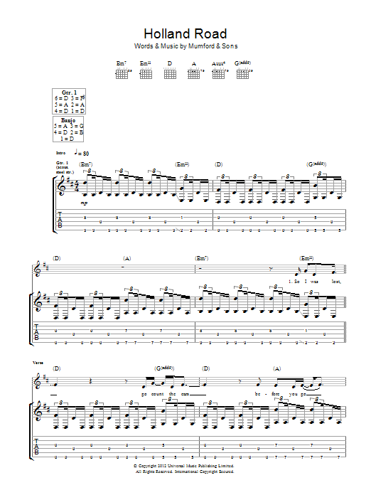 Mumford & Sons Holland Road Sheet Music Notes & Chords for Guitar Tab - Download or Print PDF
