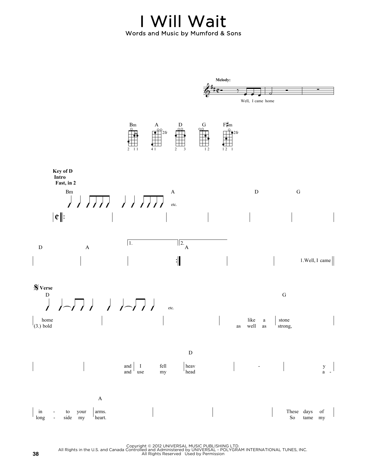 Mumford & Sons I Will Wait (arr. Fred Sokolow) Sheet Music Notes & Chords for Mandolin - Download or Print PDF