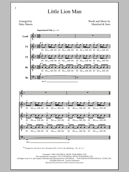 Mumford & Sons Little Lion Man (arr. Deke Sharon) Sheet Music Notes & Chords for TTBB - Download or Print PDF