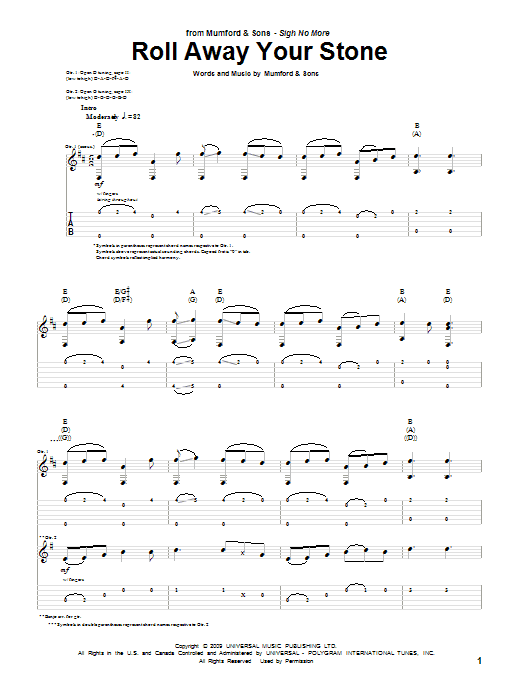 Mumford & Sons Roll Away Your Stone Sheet Music Notes & Chords for Piano, Vocal & Guitar (Right-Hand Melody) - Download or Print PDF