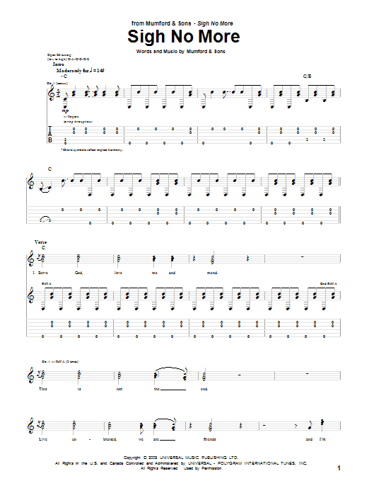 Mumford & Sons Sigh No More Sheet Music Notes & Chords for Piano, Vocal & Guitar (Right-Hand Melody) - Download or Print PDF